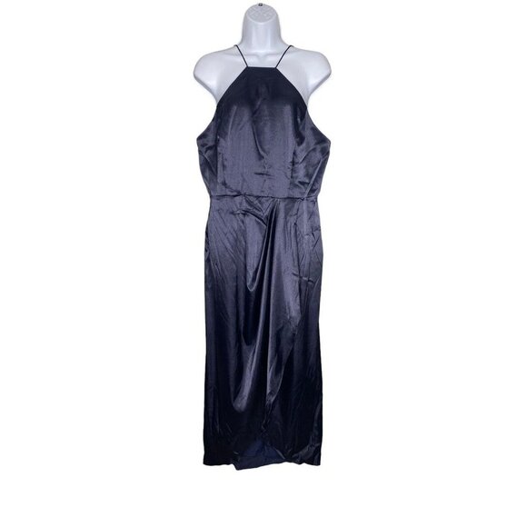 After Six Halter Midi Dress With Draped Tulip Skirt In Midnight Navy Size 16 - Picture 2 of 9